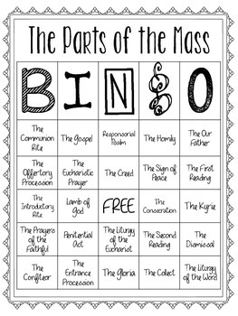 parts of the mass bingo by grace and gratitude tpt