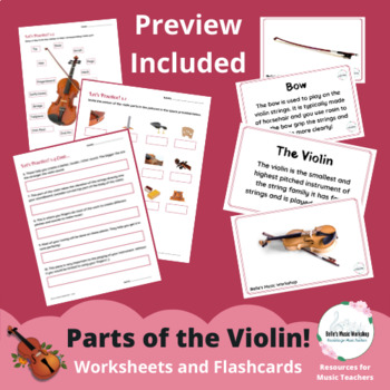 Preview of Parts of the Violin Worksheets and Flashcards