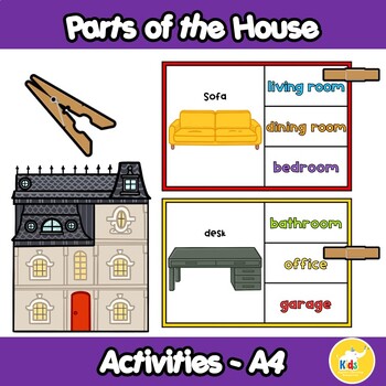 Preview of Parts of the house / Activity with Clothespins / Printable