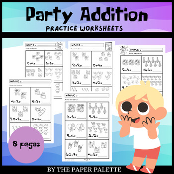 Preview of Party Addition Practice worksheets (Counting On) from Numbers 1-12