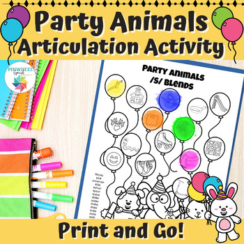 Preview of Party Animals Articulation Speech Therapy End of Year Activity Birthday