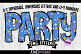 Party Blue Doodle Font (PNG Letters)