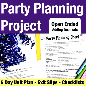 Preview of Party Planning Math Project: Use a Budget, Add Decimals and Make a Theme