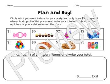 Preview of Party Planning Worksheet PreK-1st