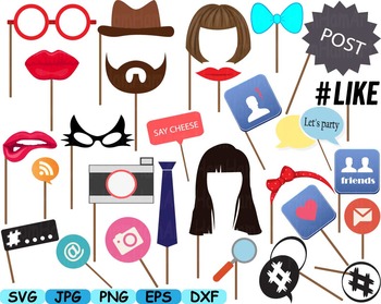 Preview of Party Props Photo Booth Prop Emoji clip art svg Glasses Hats Ties Lips -168s