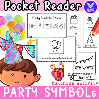 Preview of Party Symbols GAME Pocket Chart Match Vocab Kindergarten NO PREP Activities