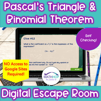 Preview of Pascal's Triangle & The Binomial Theorem Digital Escape Room