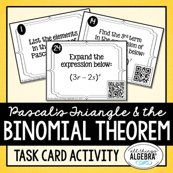 Preview of Pascal's Triangle and The Binomial Theorem | Task Cards