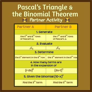 Preview of Pascal's Triangle and the Binomial Theorem -Partner Activity/Practice(A&B forms)
