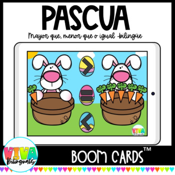 Preview of Pascua Mayor que, menor que o igual | Greater, Less, or Equal Easter Boom Cards™
