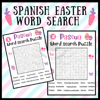 Preview of Pascua SPANISH Easter spring Sight Word Search game crossword activities primary