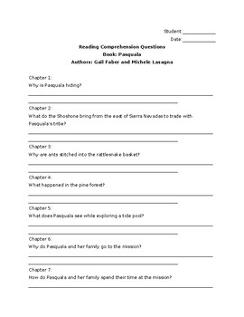 Preview of Pasquala - Reading Comprehension Questions