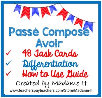 French Passé Composé with Avoir Verbs Task Cards Varied Practice Questions