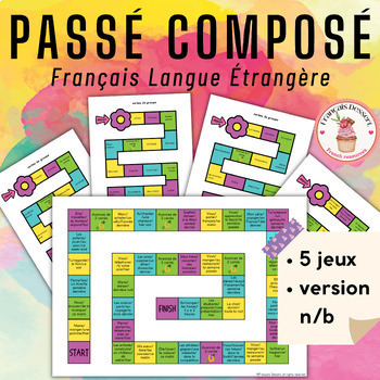 Preview of Passé Composé jeux Français, French board game printable FLE