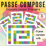 Passé Composé jeux Français, French board game printable FLE