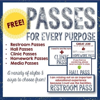 Preview of Pass Packet: Hall Passes, Restroom Passes, Homework Passes & More