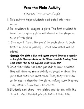 Preview of Pass The Plate (Writing Activity for More Detail)