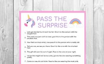 Preview of Pass the Gift Unicorn Game | Girls Birthday Game | Family Game | Kids Games