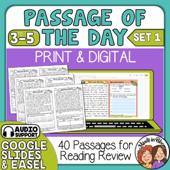 Preview of Reading Comprehension Passages for Close Reading - Print & Digital + Audio Set 1