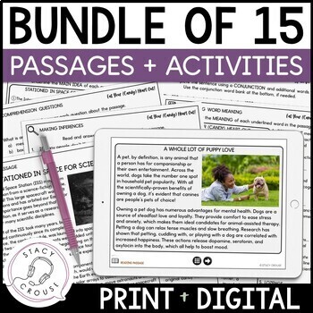 Preview of Speech Therapy Reading Comprehension Passages Activities BUNDLE Older Students