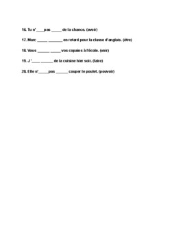 Passé Composé Irregular Verb Work Sheet by James Williams II | TPT