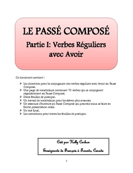 Preview of Passe Compose Partie I: Verbes Reguliers avec Avoir