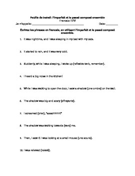 Preview of Passe Compose and Imparfait Worksheet: Putting the French Past Tenses Together!