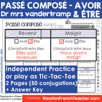 Preview of Passe Compose avec Etre et Avoir (Dr Mrs Vandertramp) Review/Tic Tac Toe