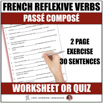French Reflexive Verbs Passé Composé Worksheet or Quiz Version 1