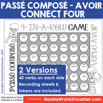 Preview of Passe Compose with Avoir Game - Connect Four in a row (84 verbs)