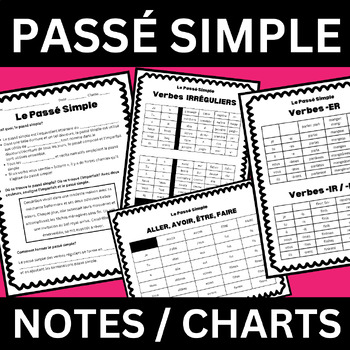 Preview of French Le Passé Simple Notes Conjugation Charts French Passé Simple Introduction