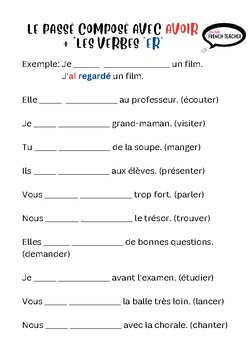 Preview of Passé composé Avoir + les verbes en ER