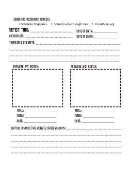Passion Project Artist Research Planning Worksheet by Ms Ds Art Classroom