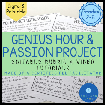 Preview of Genius Hour Elementary Tool Passion Project Template Editable Rubric