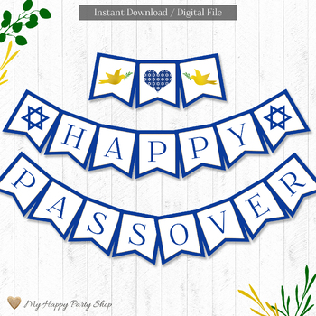Preview of Passover Banner, Seder Decoration, Star of David, Jewish School, PRINTABLE