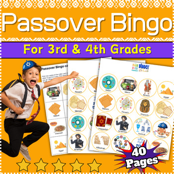 Preview of Passover Bingo {40 Unique different Cards}Printable For 3rd & 4th Grades No Prep