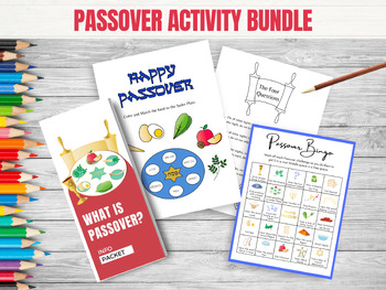 Preview of Passover Seder Activity Bundle, Editable & Printable Pamphlet, Bingo, Coloring