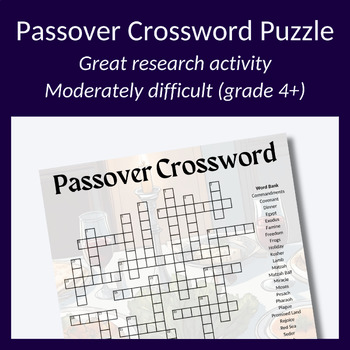 Preview of Passover crossword puzzle- Perfect as a research activity/game. Grade 4+
