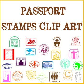 Preview of Passport Stamps - Color/Black and White Clip Art Set Commercial Use - 90 images