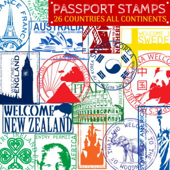 Preview of Passport Stamps - Countries Around the World Clip Art - 26 Clipart
