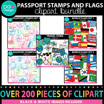 Preview of Passport Stamps and Flags Clipart Bundle