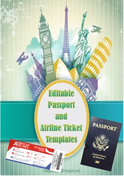 Preview of Passport and Airline Ticket template- Editable
