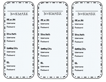 Preview of Password Bookmark with Reading Level