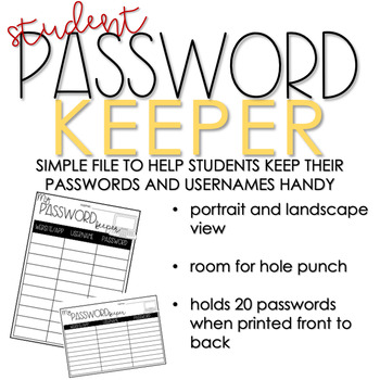Preview of Password Keeper Log Tracking Sheet for Student or Teacher Binder