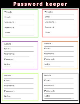 Password Keeper Template | Password Log book Printable for Students