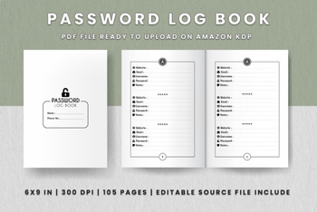 Password Log Book KDP Interior by Library7 | TPT
