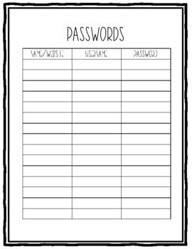 Password Sheet by Rooted in Resource | Teachers Pay Teachers