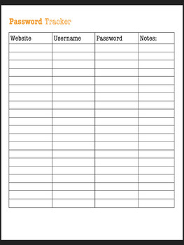 Password Tracker by Cami Huss | TPT