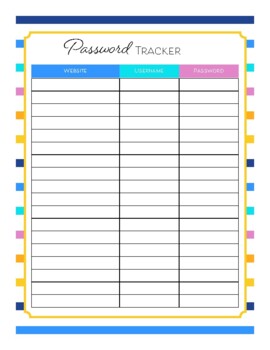 Password Tracker Printable by L McKee Creative LLC | TPT