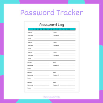 Password Tracker Printable | Password Log | Username and Password Log In